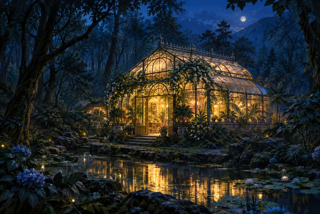 夜裡的花房
